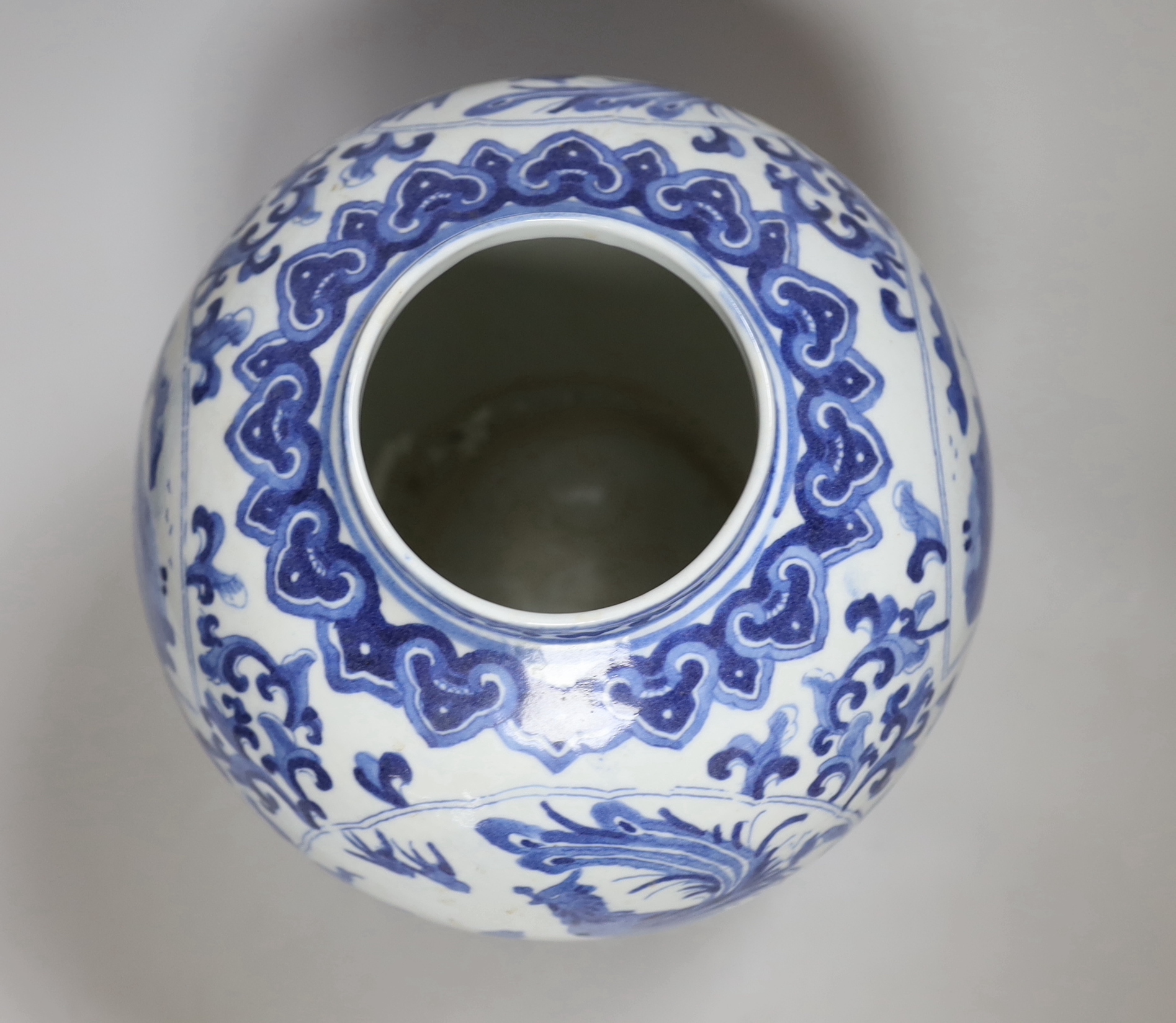 A Chinese blue and white ovoid jar, 27cm high